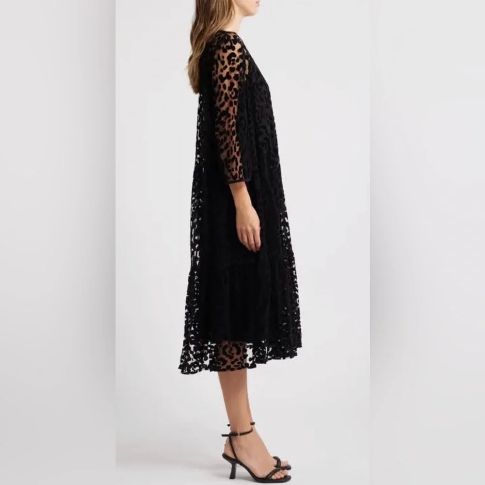 MASAI COPENHAGEN Otilo Leopard Velvet Jacquard Sheer Mesh Midi Dress